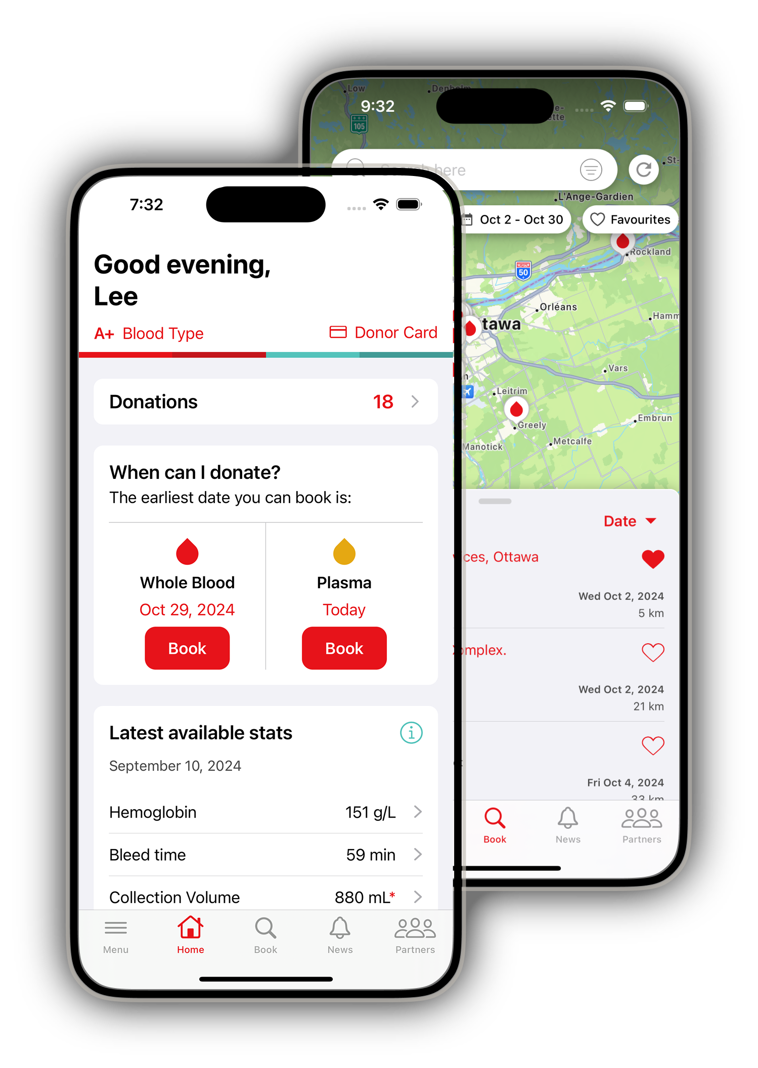 The home screen of the GiveBlood app.